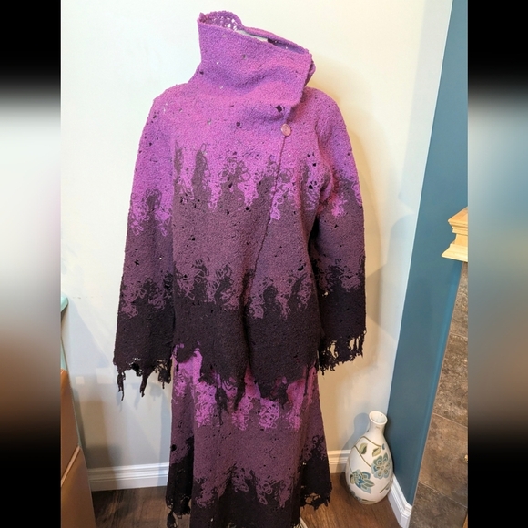 Simon Chang Vintage Designer Avant Garde Wool Skirt & Sweater Set Purple Sz L - Picture 4 of 17